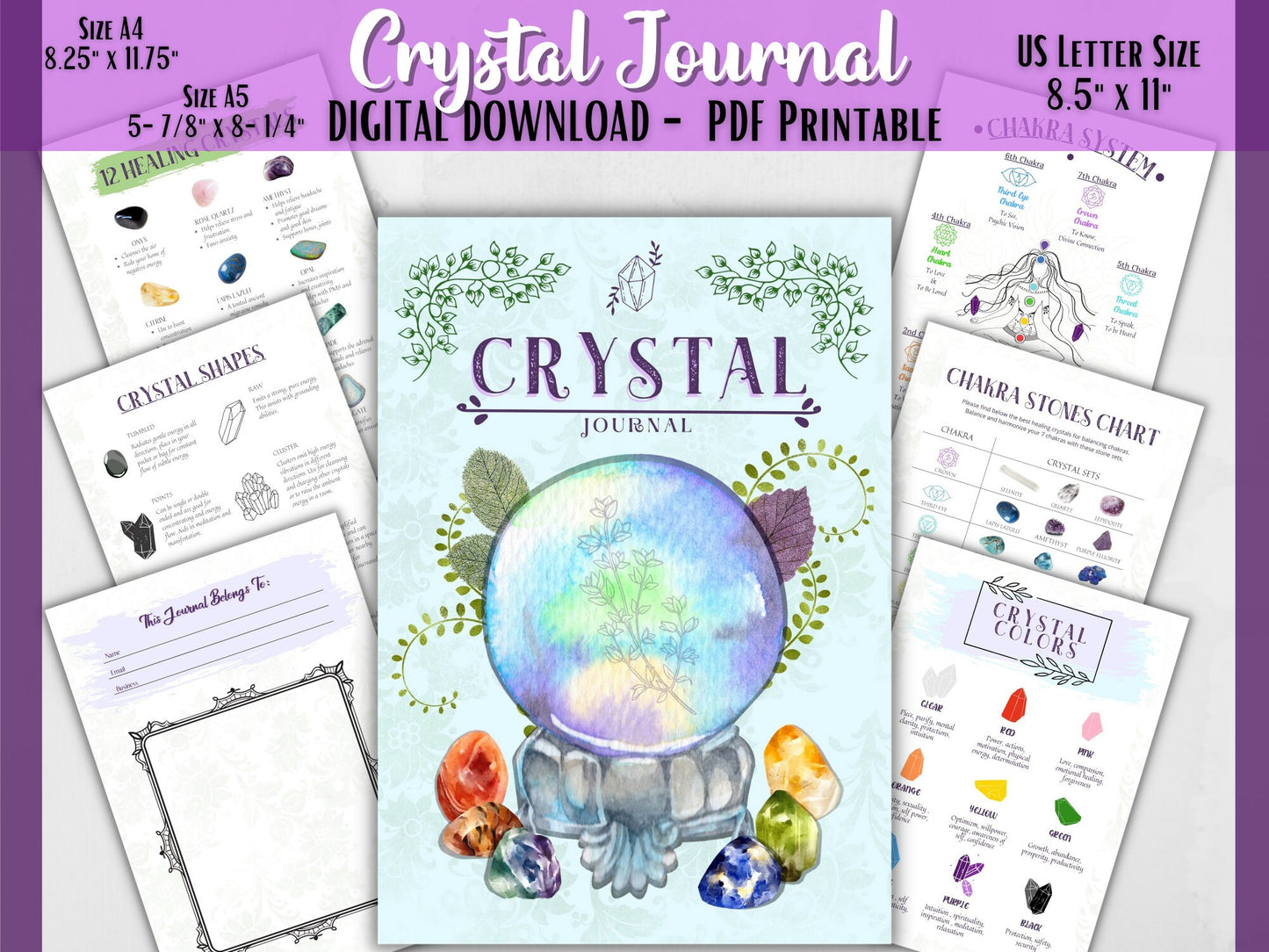 Crystal Journal, Digital Good Notes Crystal Journal, Grimoire Crystal Guide, Digital Grimoire Crystal Pages, A4, A5, US Letter