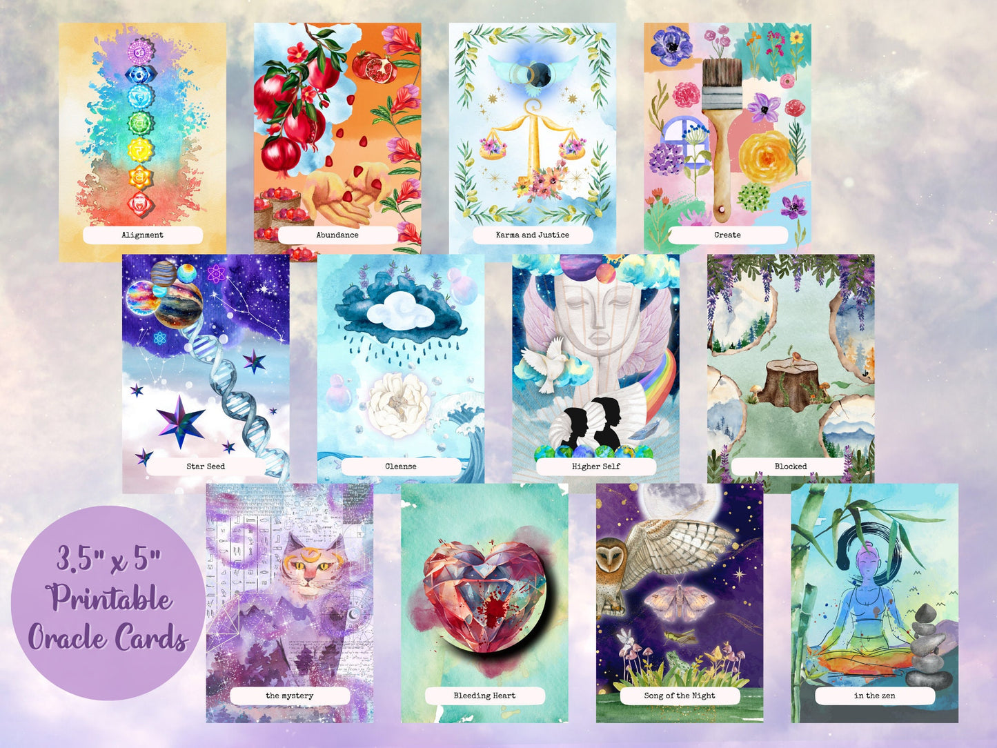 Digital Download, Oracle Cards, 36 Intuitive Messages, Printable Deck, Create your own Oracle deck at home, use for journaling.