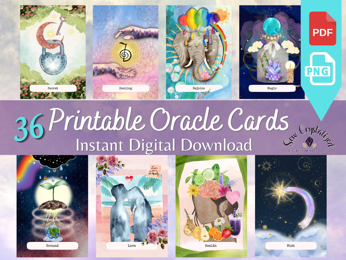 Digital Download, Oracle Cards, 36 Intuitive Messages, Printable Deck, Create your own Oracle deck at home, use for journaling.
