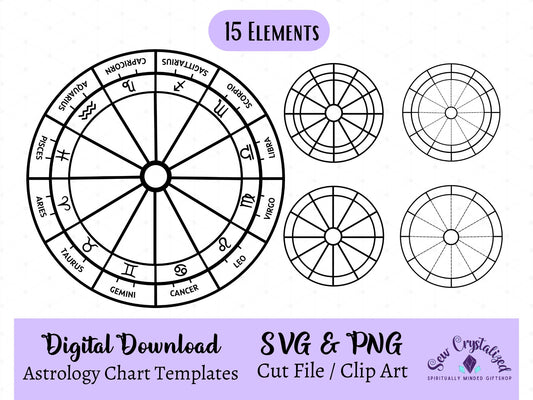 Astrology Chart Cut File,  Zodiac Natal Chart Template, Astrology Wheel Template, Zodiac Clip Art, Astrology PNG, Zodiac Chart Bundle