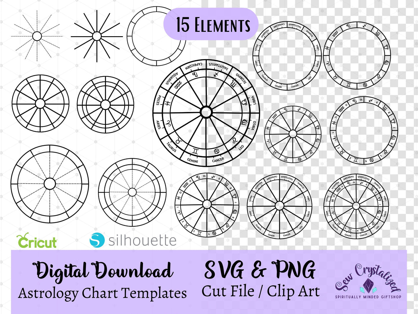 Astrology Chart Cut File, Zodiac Natal Chart Template, Astrology Wheel Template, Zodiac Clip Art, Astrology PNG, Zodiac Chart Bundle