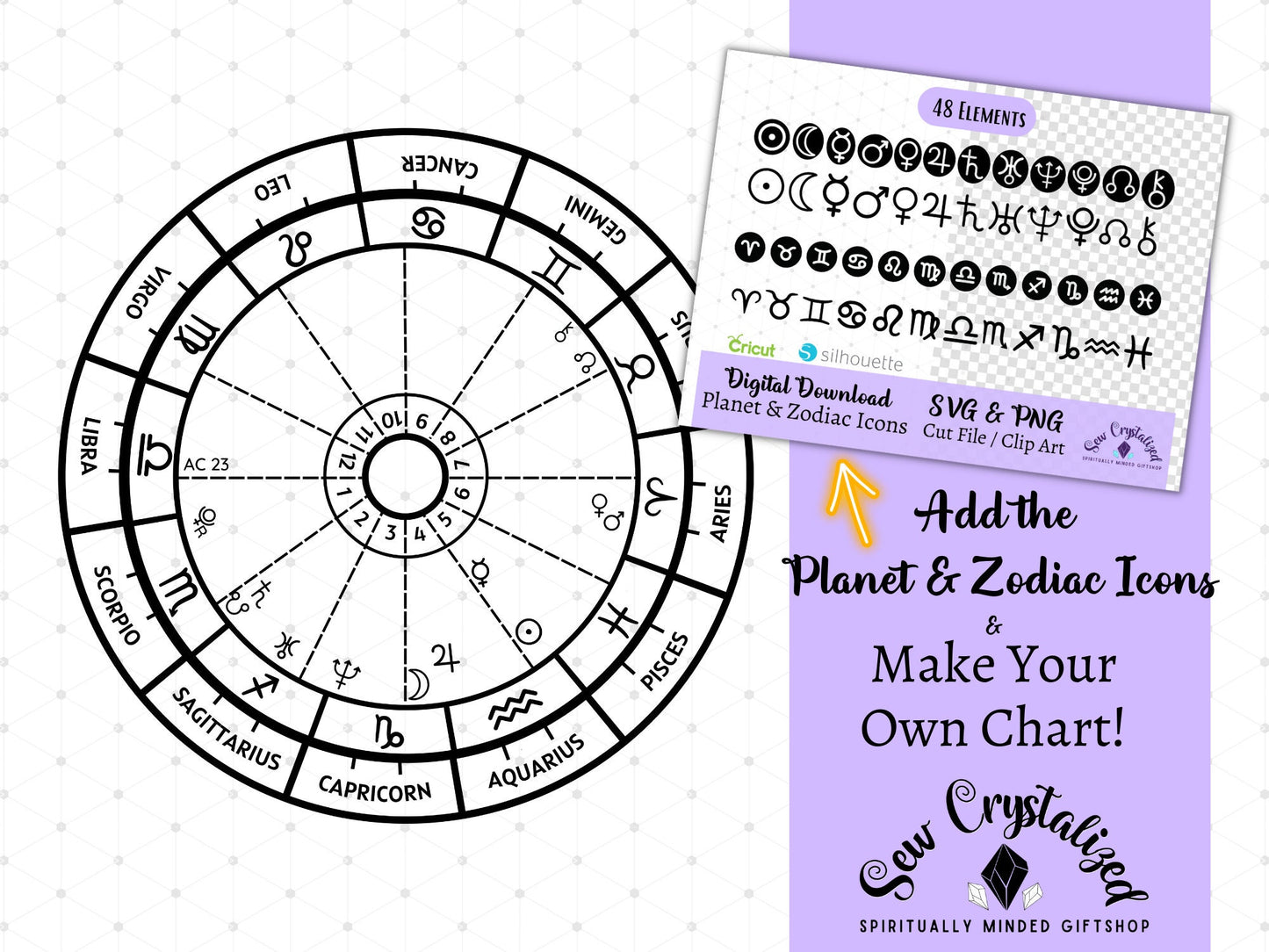 Astrology Chart Cut File, Zodiac Natal Chart Template, Astrology Wheel Template, Zodiac Clip Art, Astrology PNG, Zodiac Chart Bundle