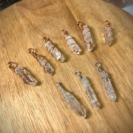 Simple Wire Wrapped Pendant, Clear Quartz Pendant, Spiral Wrap Crystal Pendant, Wire Wrapped Pendant Necklace Gift, Healing Boho Necklace.