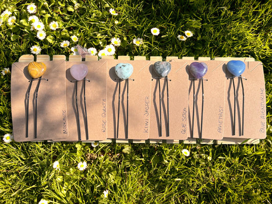 Crystal Heart 3” Hair Bun Pins, Heart Shaped Gemstone Hair Pins, Boho Crystal Hair Accessories. Hair Bun Pin, Gifts for her