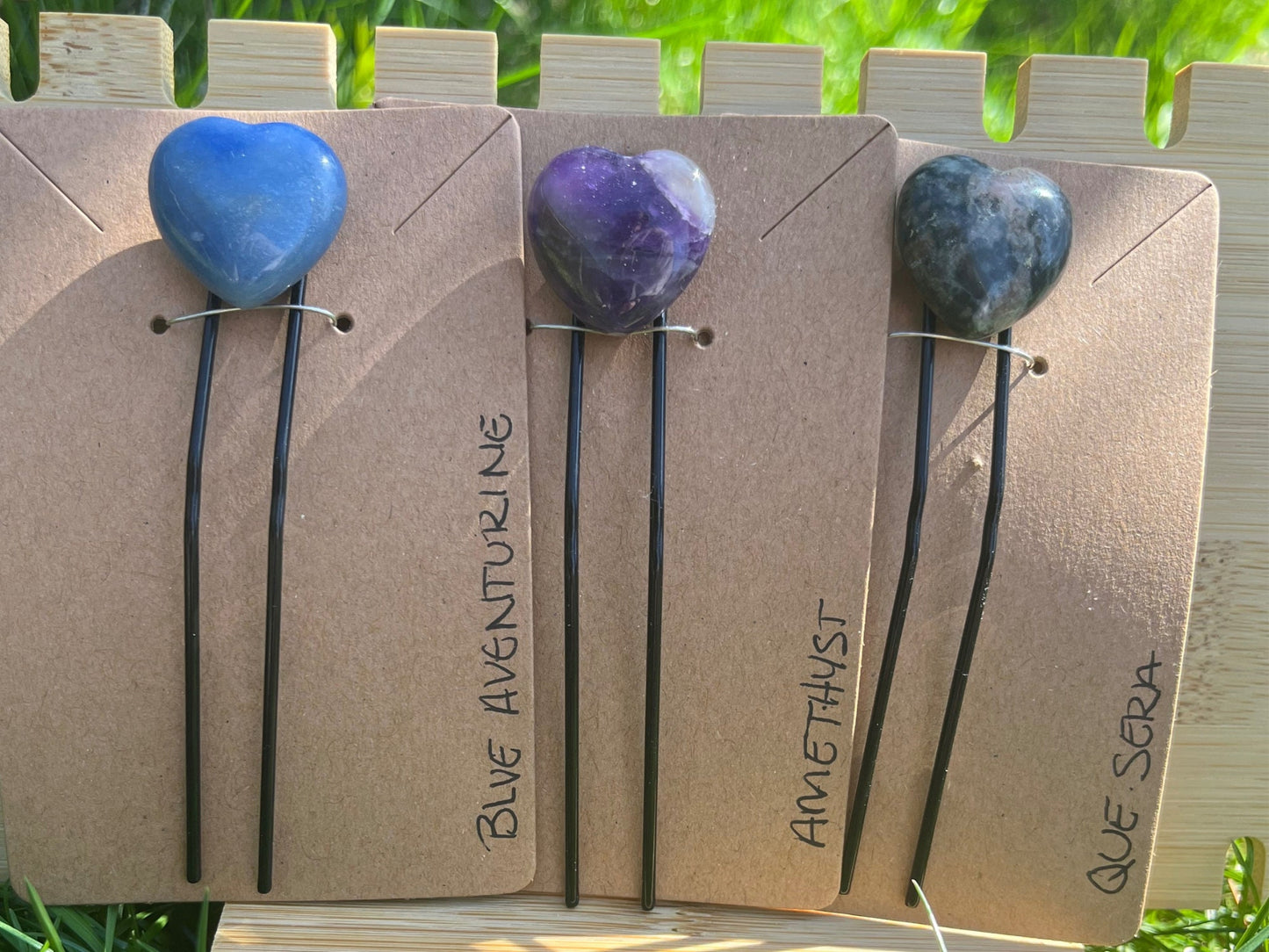 Crystal Heart 3” Hair Bun Pins, Heart Shaped Gemstone Hair Pins, Boho Crystal Hair Accessories. Hair Bun Pin, Gifts for her
