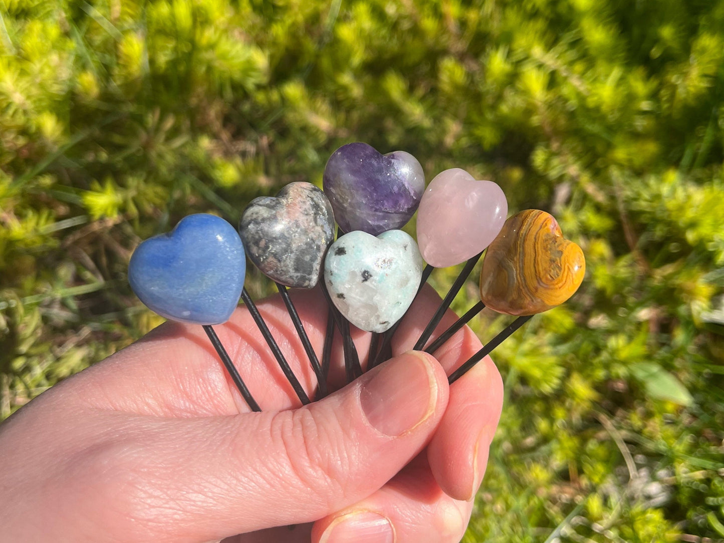 Crystal Heart 3” Hair Bun Pins, Heart Shaped Gemstone Hair Pins, Boho Crystal Hair Accessories. Hair Bun Pin, Gifts for her