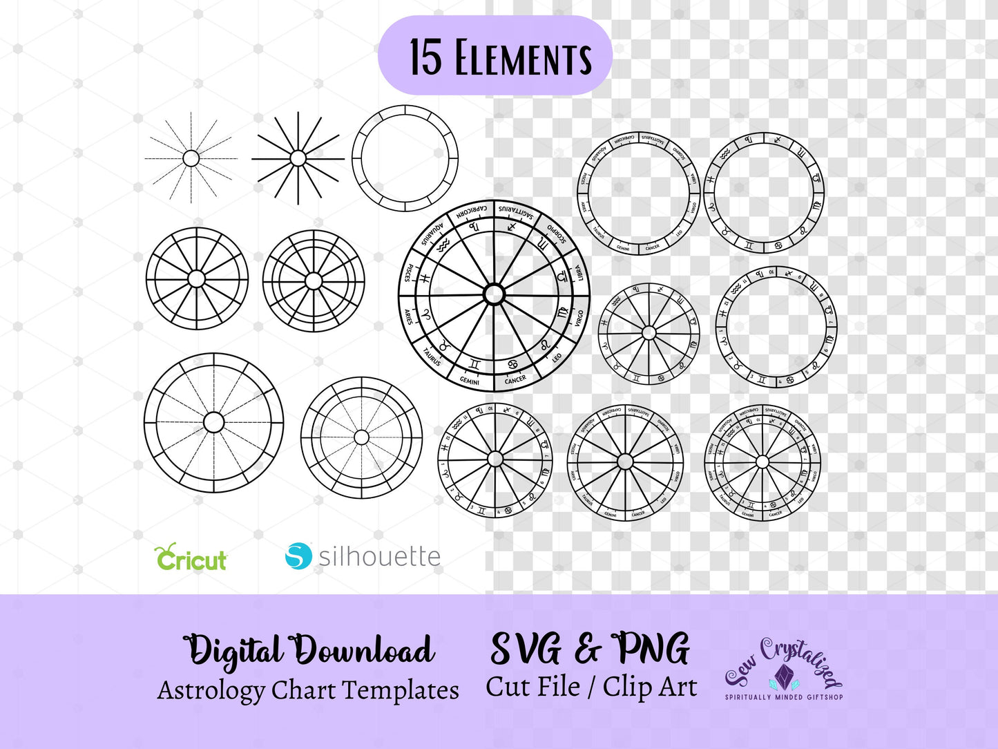 Astrology Chart Cut File, Zodiac Natal Chart Template, Astrology Wheel Template, Zodiac Clip Art, Astrology PNG, Zodiac Chart Bundle