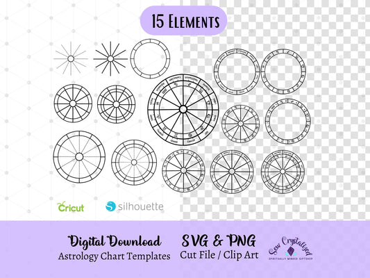 Astrology Chart Cut File,  Zodiac Natal Chart Template, Astrology Wheel Template, Zodiac Clip Art, Astrology PNG, Zodiac Chart Bundle