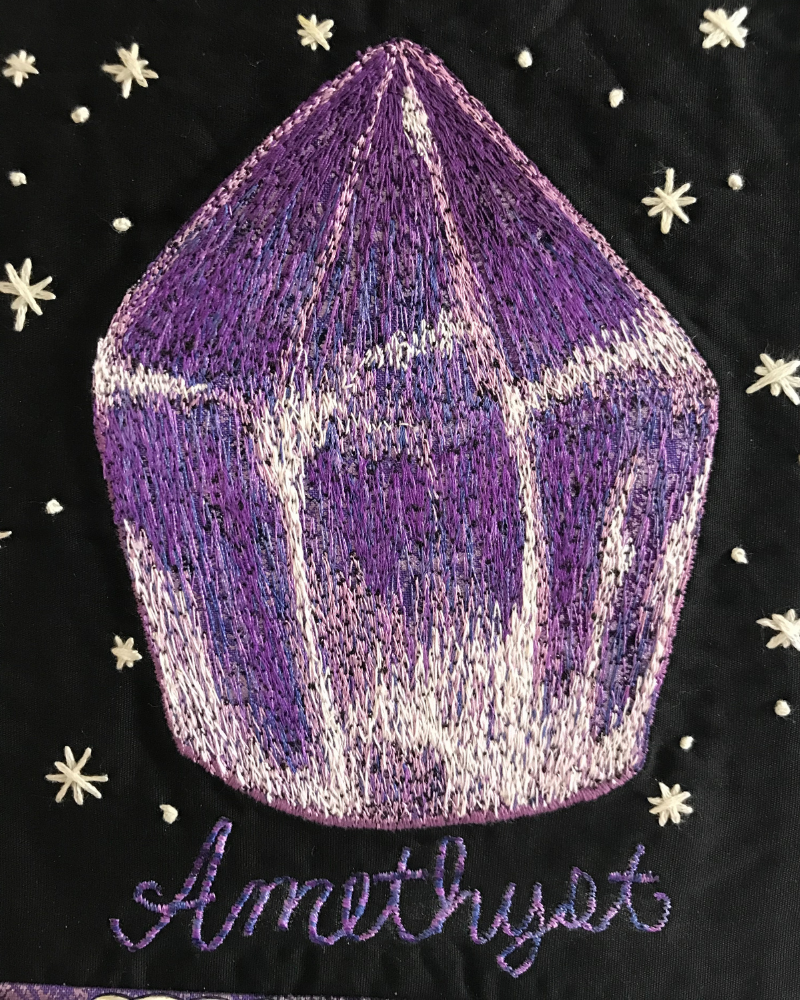 Amethyst Crystal Applique & Thread Painted