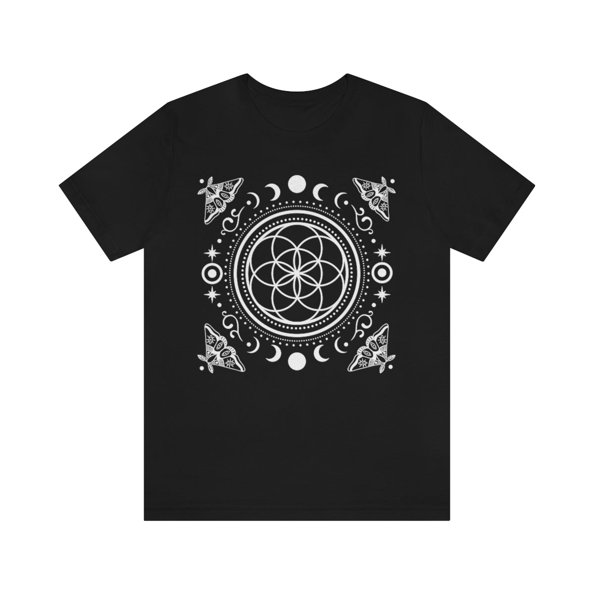 Sacred Geometry Seed of Life Moon Phase & Moth Shirt