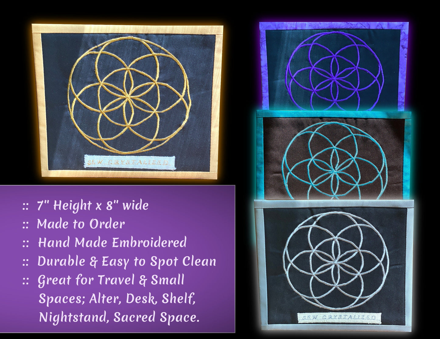 Made to Order Embroidered Crystal Grid Ritual Mats