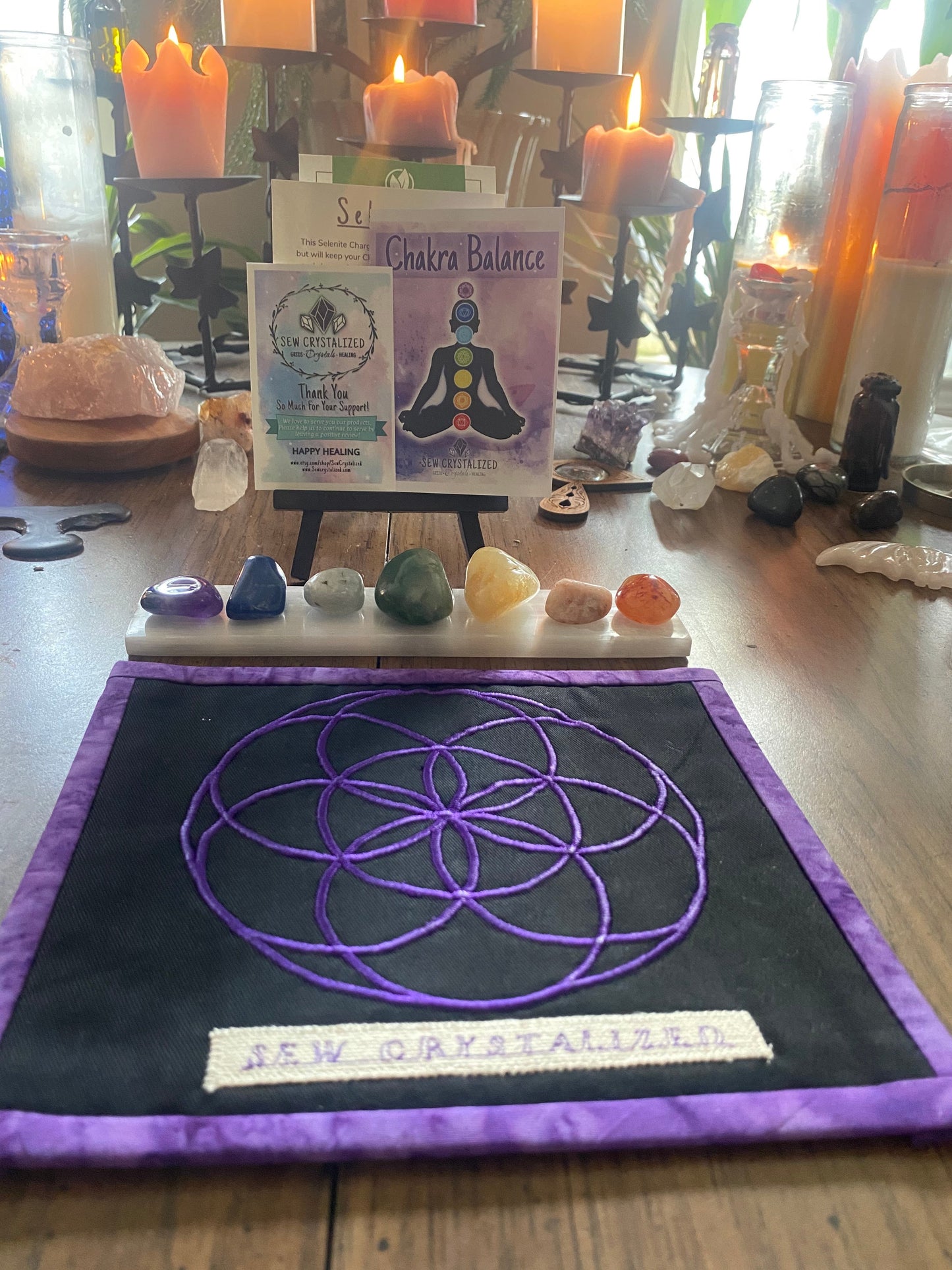Made to Order Embroidered Crystal Grid Ritual Mats