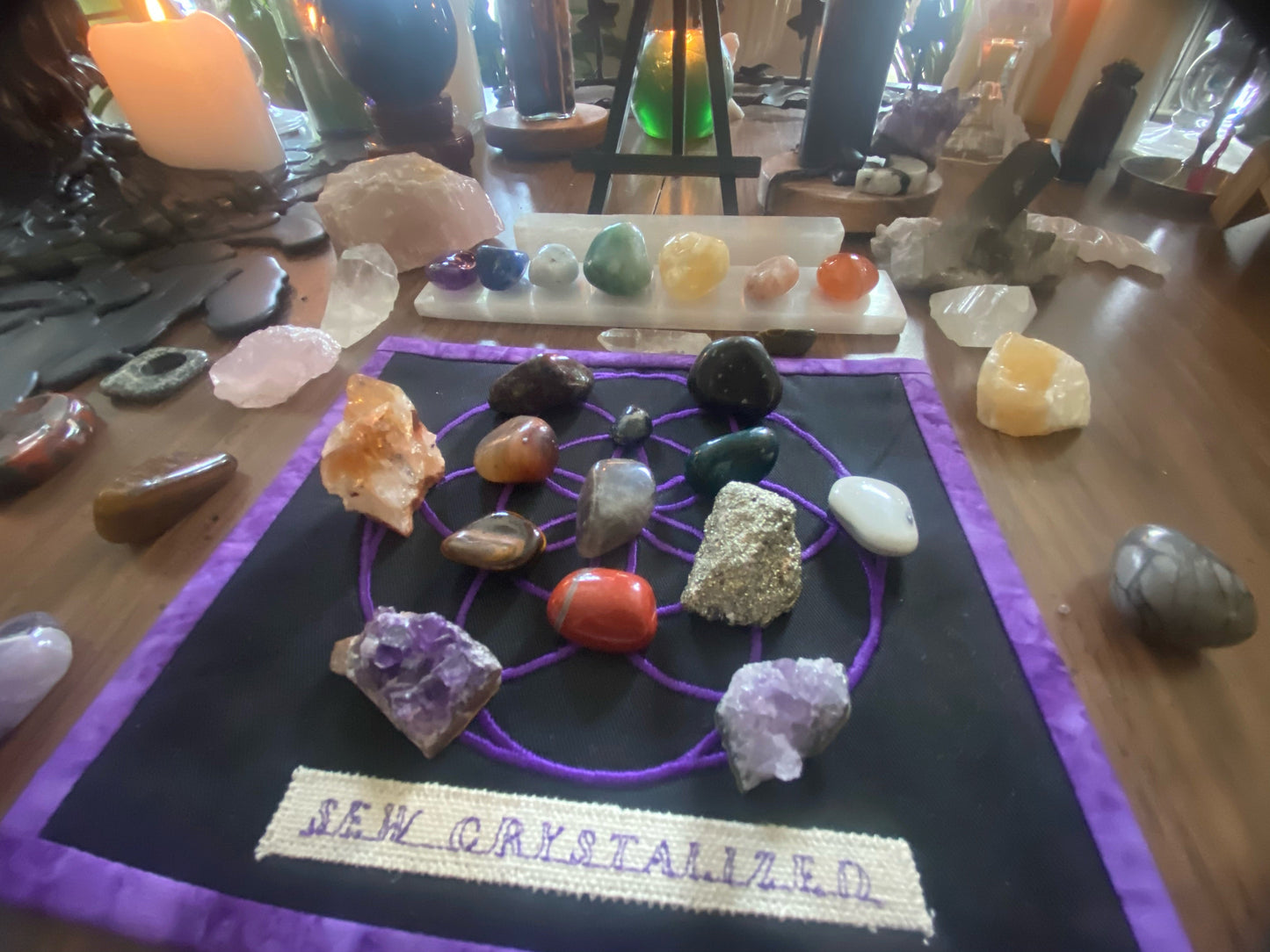 Made to Order Embroidered Crystal Grid Ritual Mats