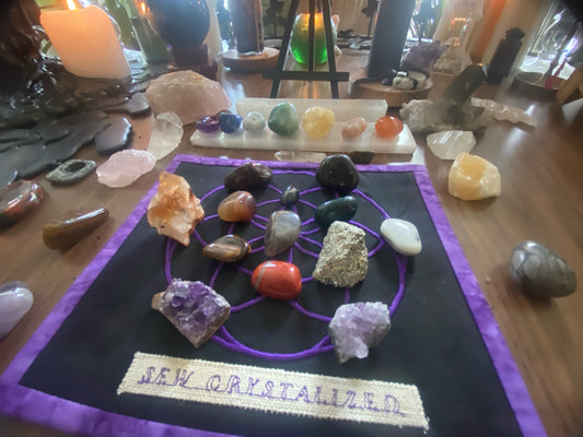 Made to Order Embroidered Crystal Grid Ritual Mats
