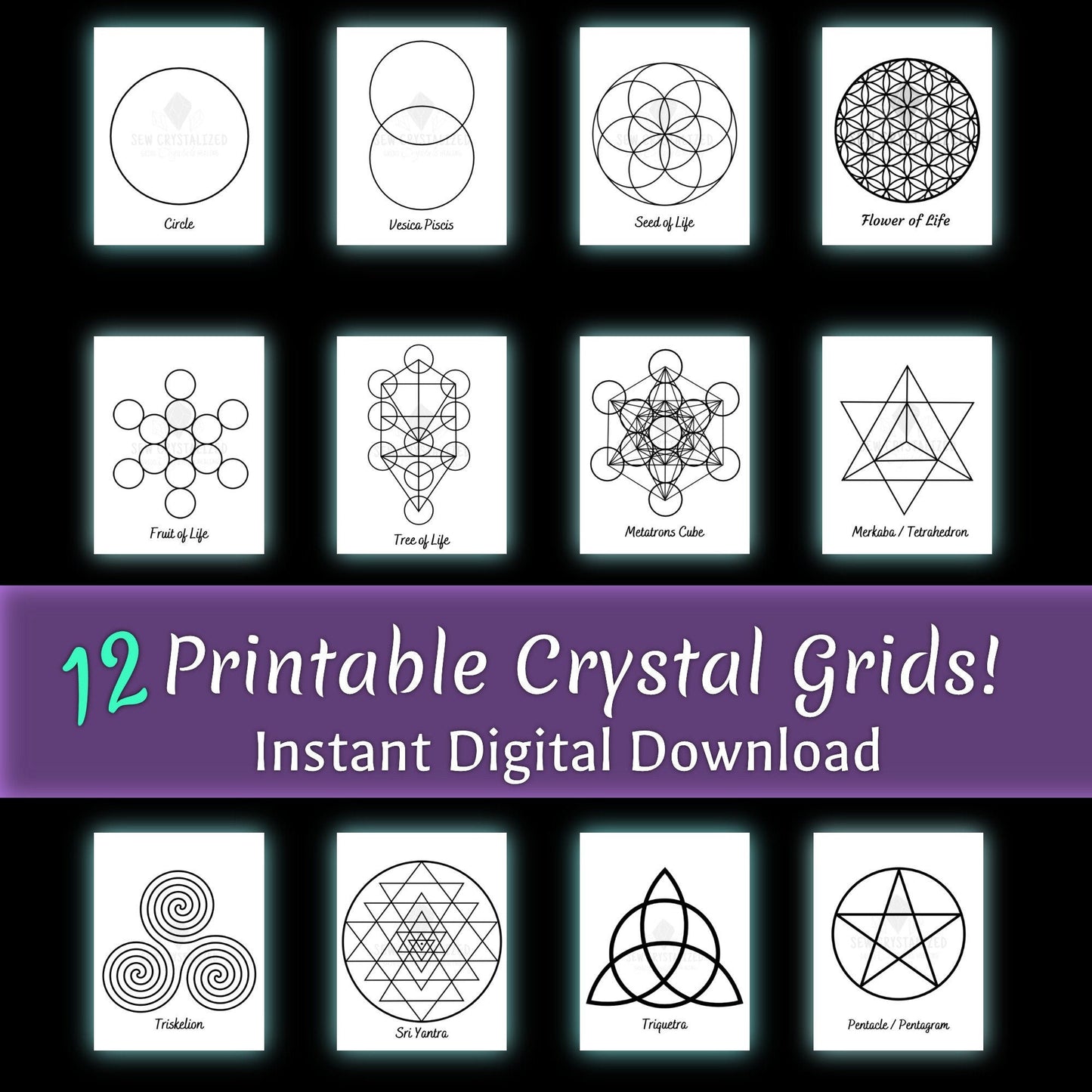 12 Printable Sacred Geometry Crystal Grids.