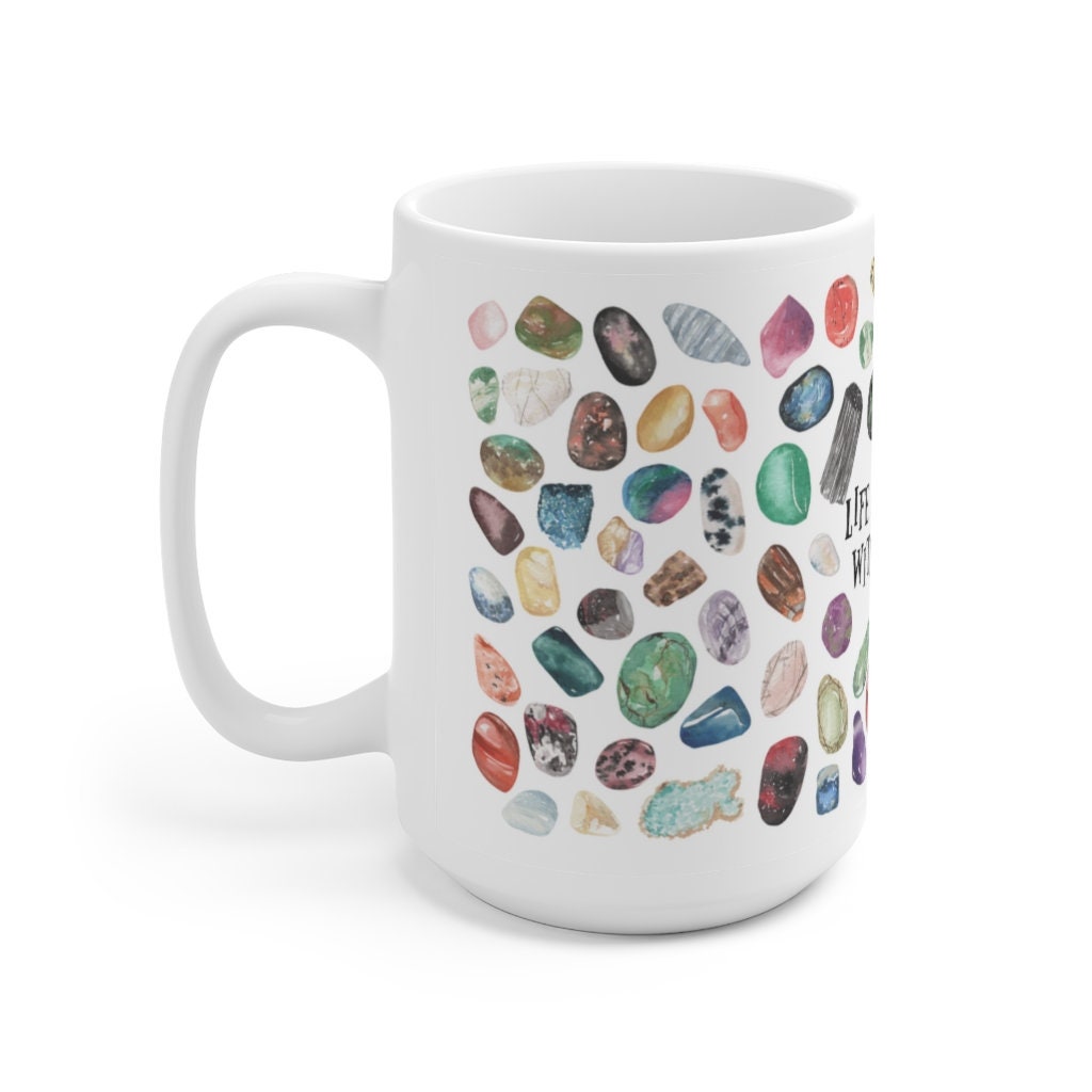 Crystal Aesthetic White Mug 15oz, Crystal lovers gift Coffee or Tea mug, Crystal Tea Cup, Crystal Coffee Cup, Crystalcore/Cottagecore Mug