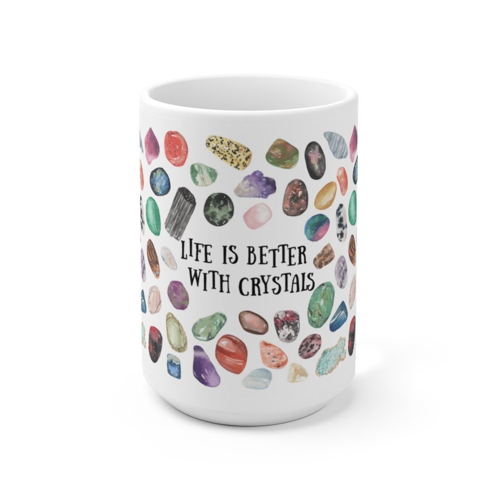Crystal Aesthetic White Mug 15oz, Crystal lovers gift Coffee or Tea mug, Crystal Tea Cup, Crystal Coffee Cup, Crystalcore/Cottagecore Mug