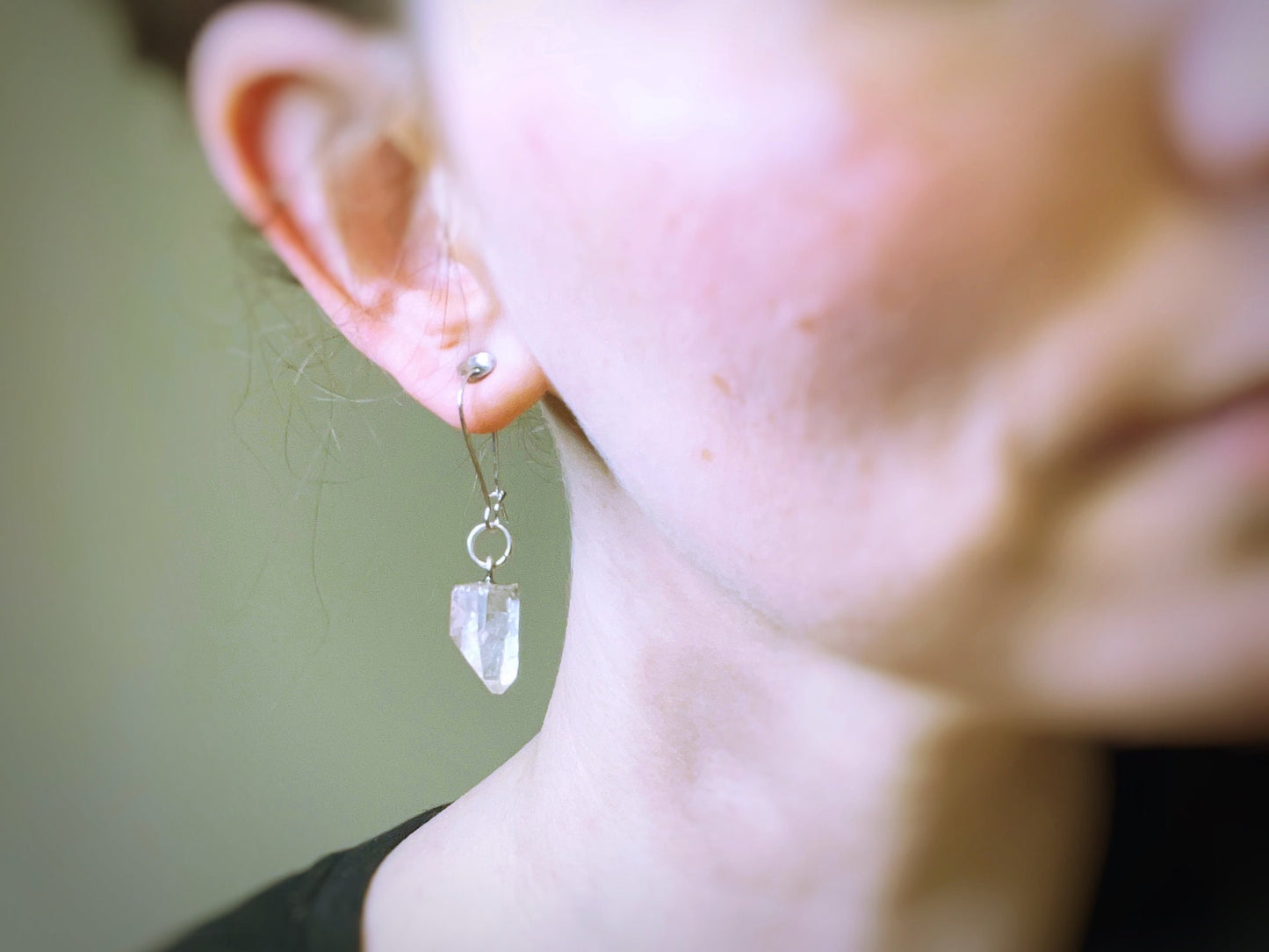 Crystal Earrings, Clear Quartz Points Earrings, Clear Quartz Dangle Earrings, Hanger Earrings for Gauged ears or Regular Piercing