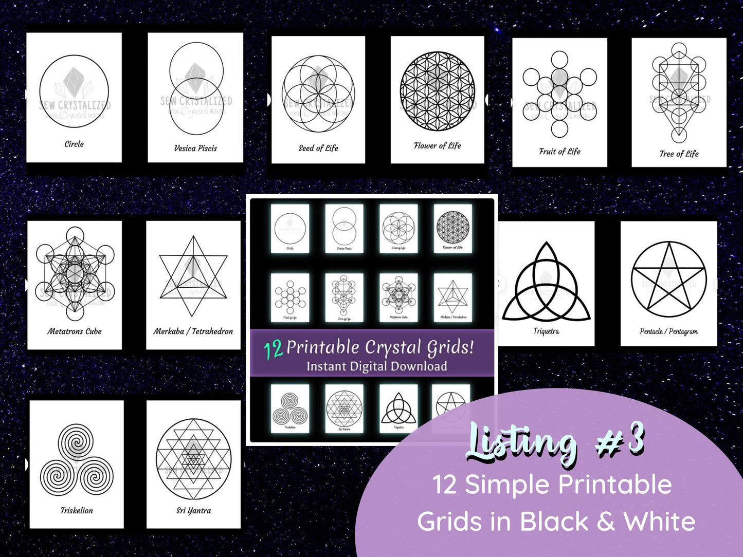 3 Listings in 1 - Printable Crystal Grids Bundle