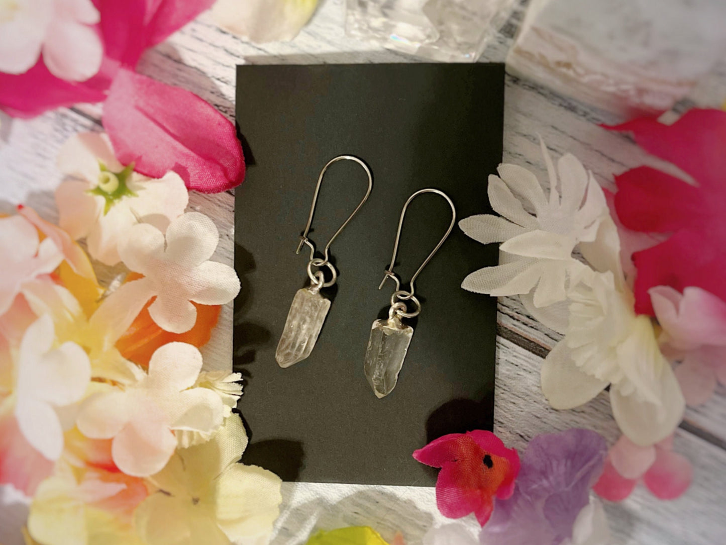 Crystal Earrings, Clear Quartz Points Earrings, Clear Quartz Dangle Earrings, Hanger Earrings for Gauged ears or Regular Piercing