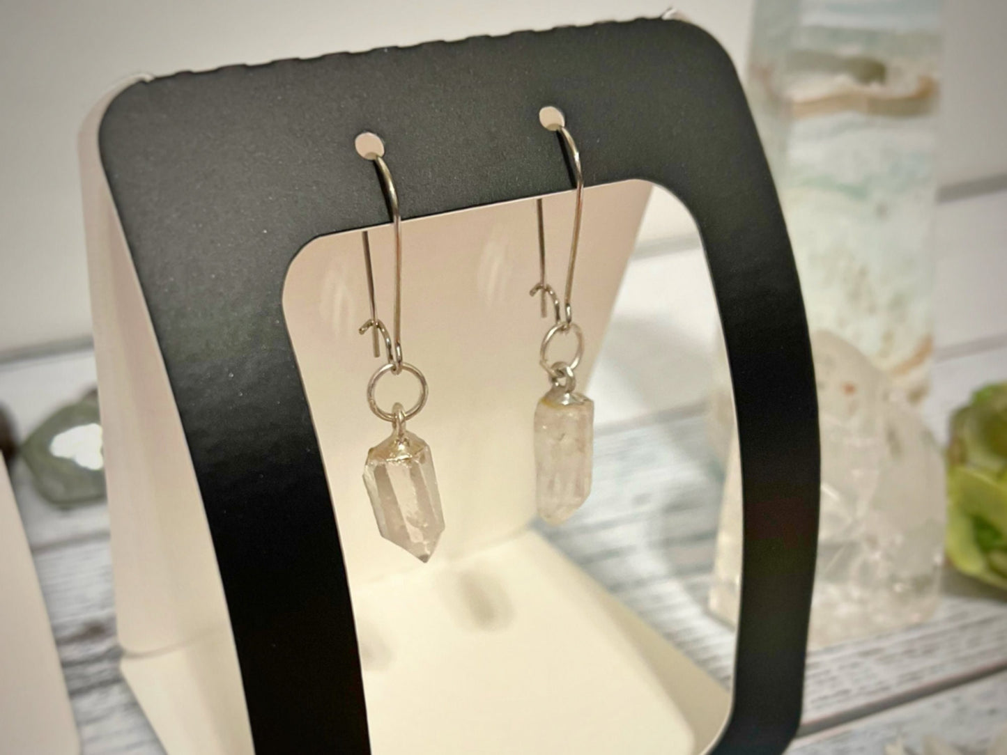 Crystal Earrings, Clear Quartz Points Earrings, Clear Quartz Dangle Earrings, Hanger Earrings for Gauged ears or Regular Piercing