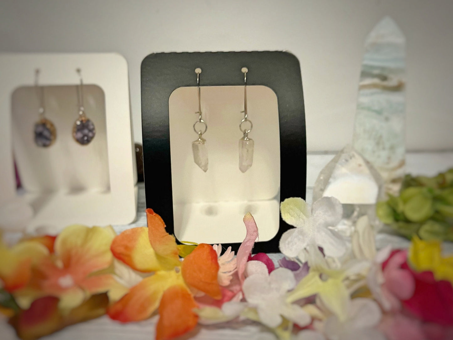 Crystal Earrings, Clear Quartz Points Earrings, Clear Quartz Dangle Earrings, Hanger Earrings for Gauged ears or Regular Piercing