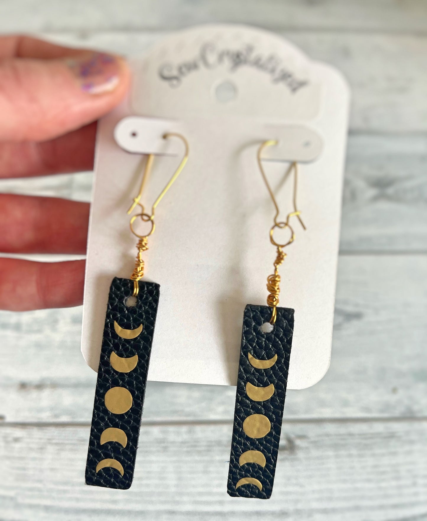 Moon phase boho Faux Leather Earrings
