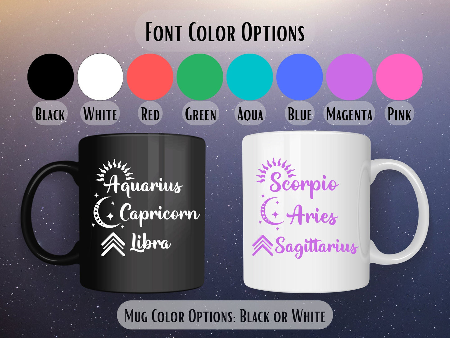 Personalized Coffee or Tea Mug, Big 3 Zodiac Coffee Mug, Zodiac gift coffee/tea mug, Black Mug, Astrology lovers mug, Astrology gift mug