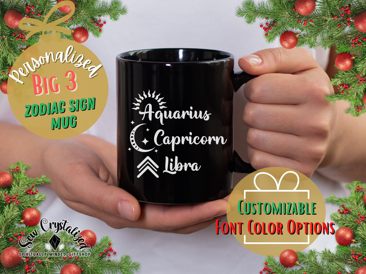 Personalized Coffee or Tea Mug, Big 3 Zodiac Coffee Mug, Zodiac gift coffee/tea mug, Black Mug, Astrology lovers mug, Astrology gift mug