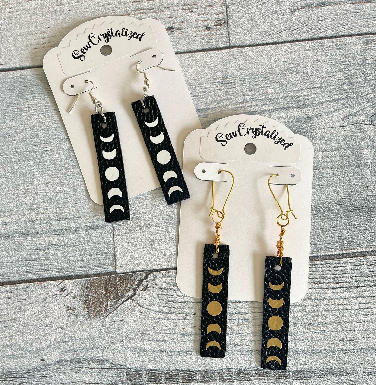 Moon phase boho Faux Leather Earrings