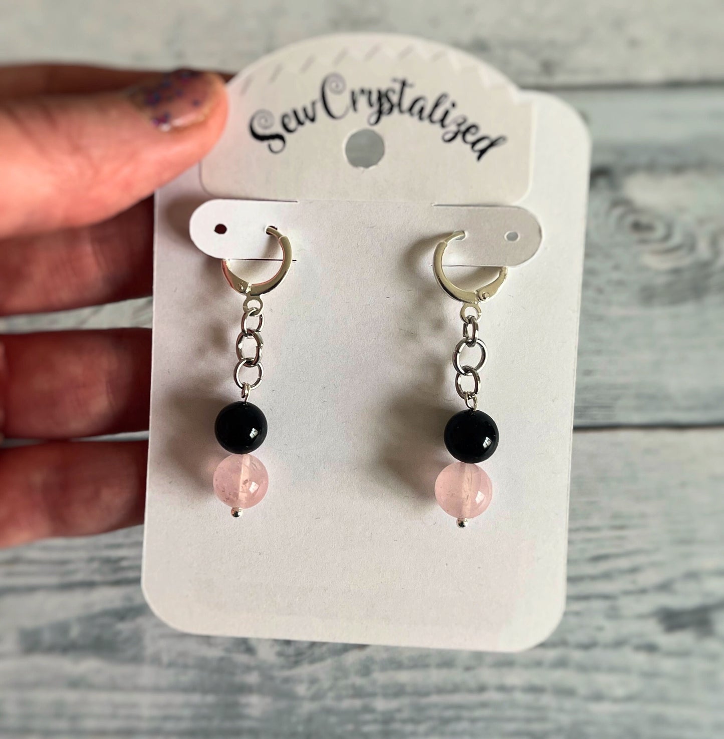 Genuine Gemstone and Faux Leather Earrings