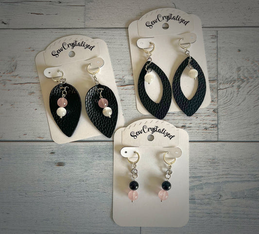 Genuine Gemstone and Faux Leather Earrings
