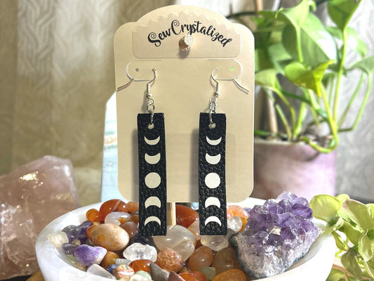 Moon phase boho Faux Leather Earrings