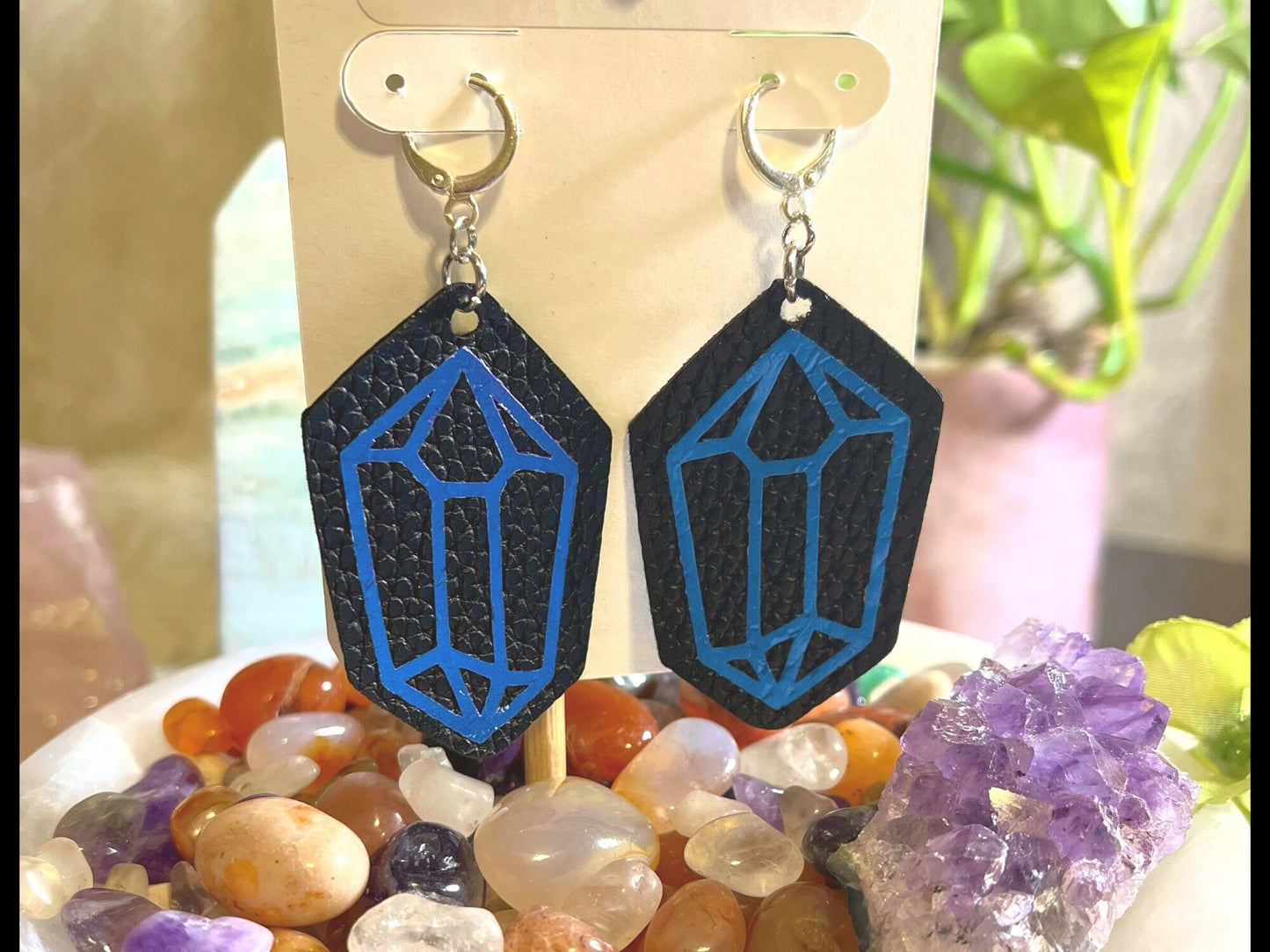 Crystal Faux Leather Earrings, Assorted Earrings, Witchy Dangle Earrings, Witchy Drop Earrings, Gauged ears Hanger Earrings.