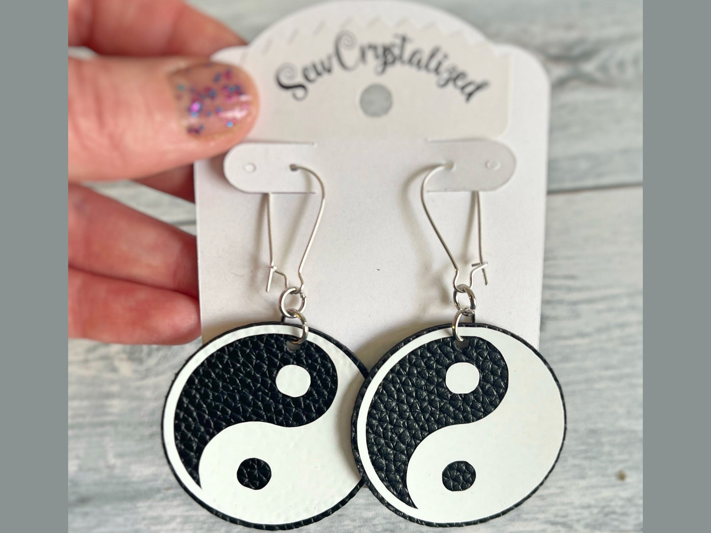 Yin Yang Faux Leather Earrings.