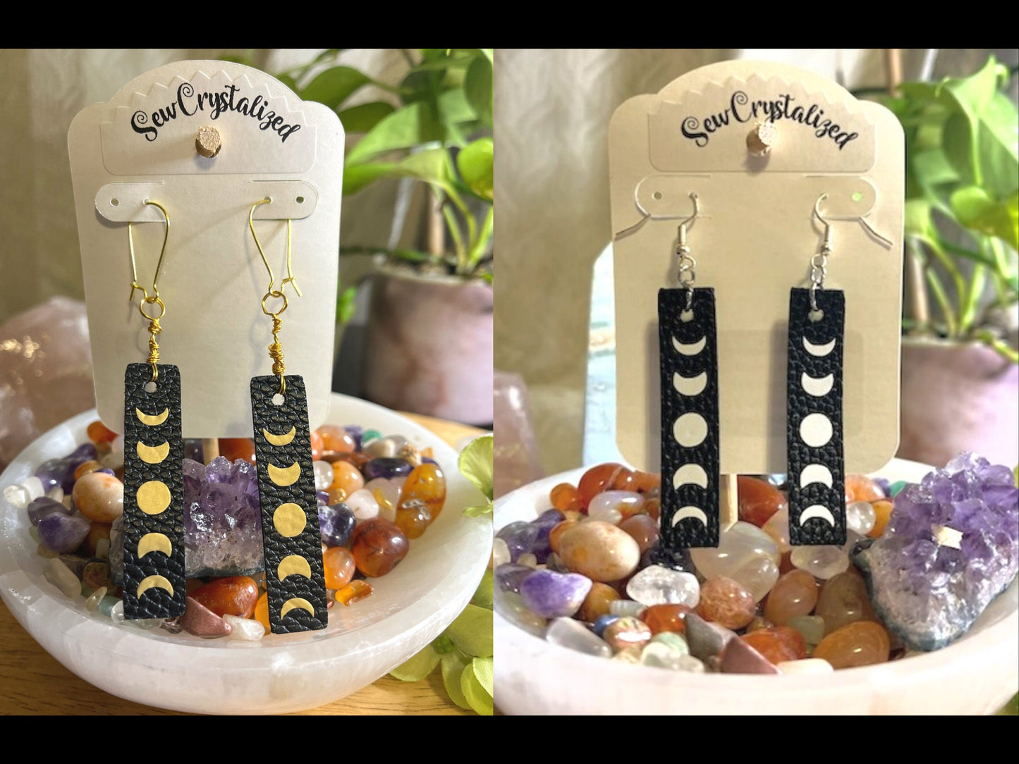 Moon phase boho Faux Leather Earrings