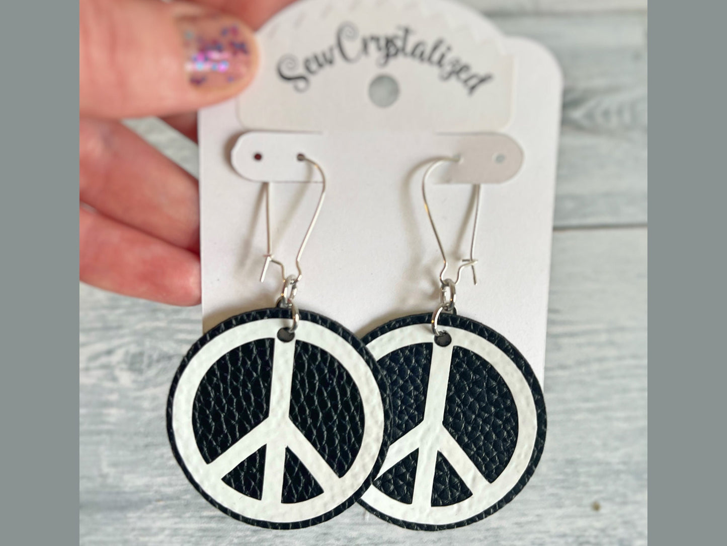 Peace Sign Faux Leather Earrings.