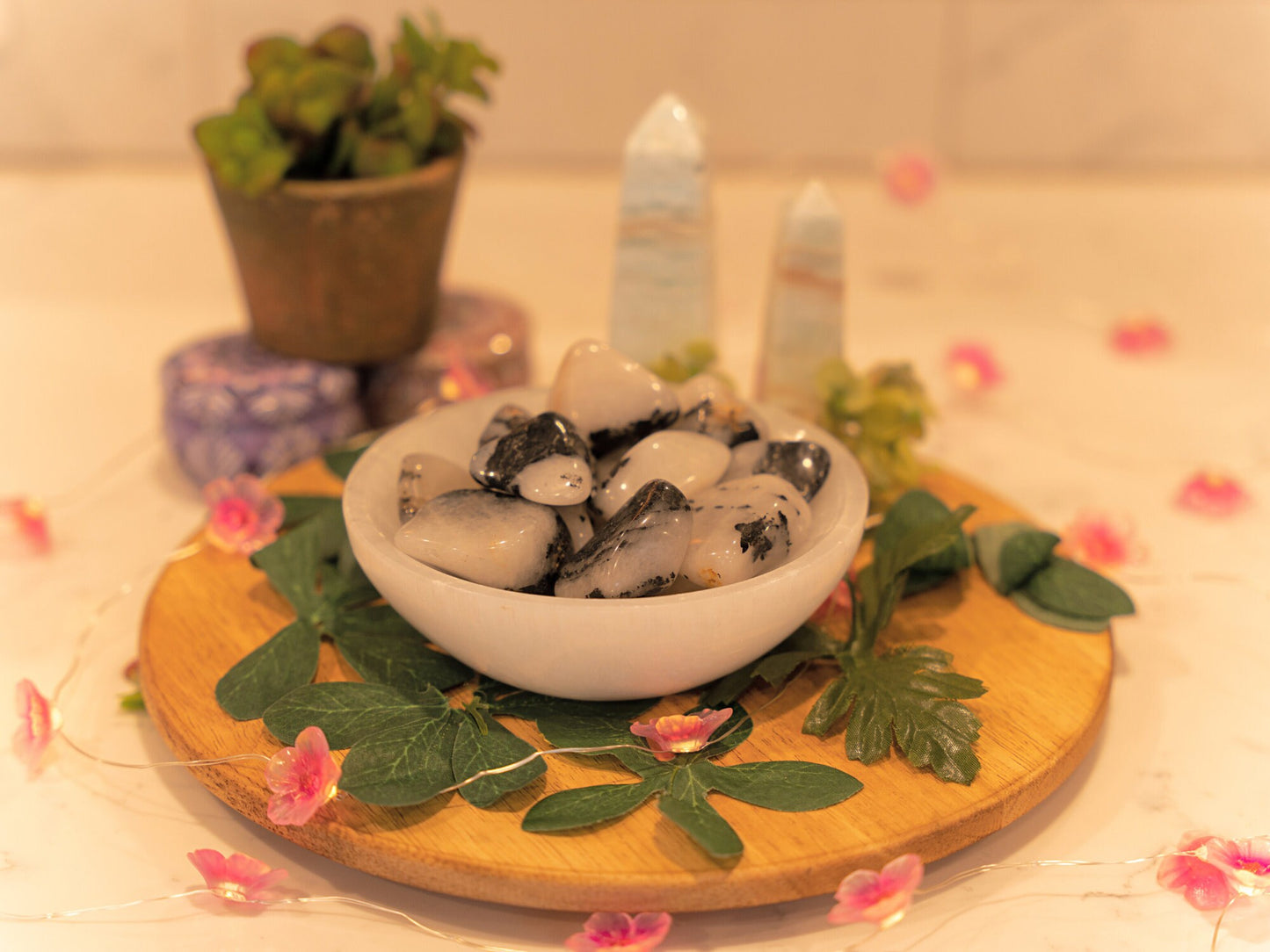 Quartz with Tourmaline Large Tumbled Crystals