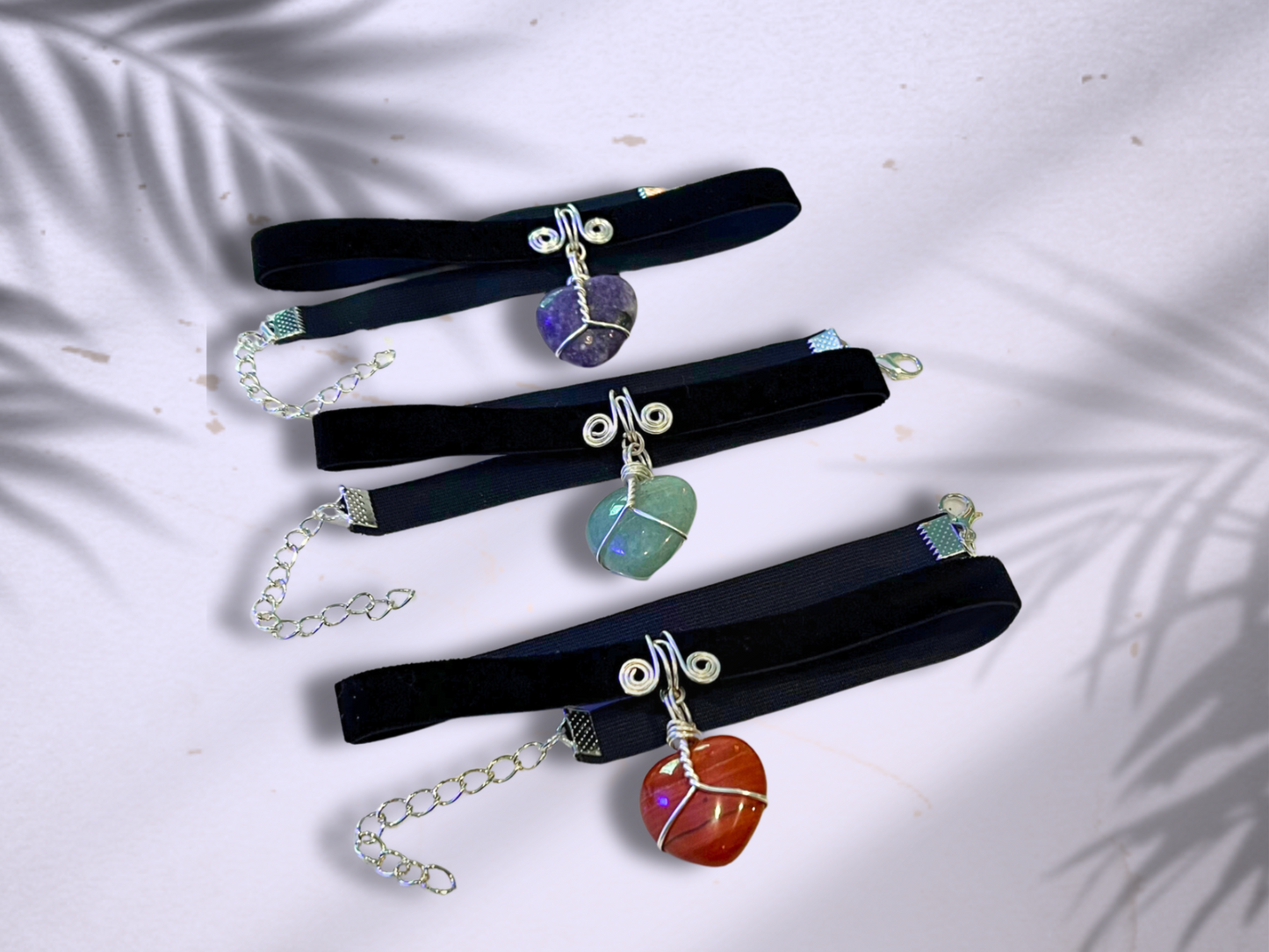 Wire-wrapped Crystal Heart Choker