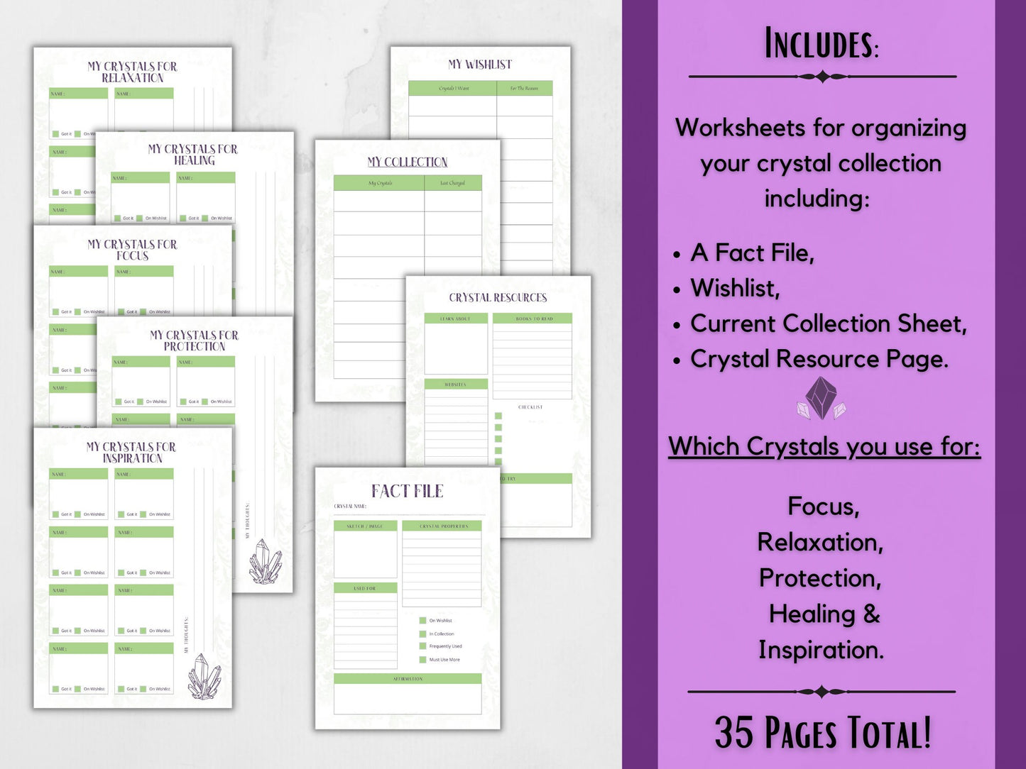 Crystal Journal, Digital Good Notes Crystal Journal, Grimoire Crystal Guide, Digital Grimoire Crystal Pages, A4, A5, US Letter