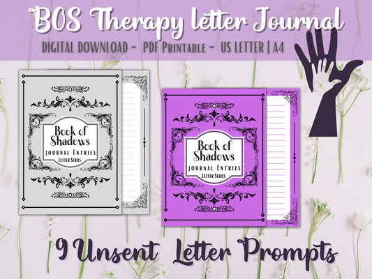 Printable Journal, BOS, Therapy Letter Journal, Digital Download, 9 unsent letters to write, 9 letter prompts to work with your inner self