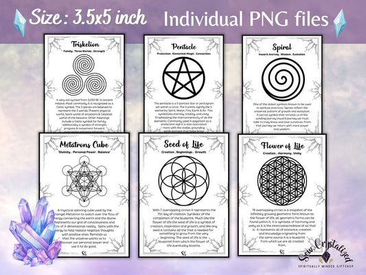 Crystal Grid Sacred Geometry Meaning Cards Printable including Crystal Grid Guide  size 3.5x5 inch Crystal Grid Reference Cards.