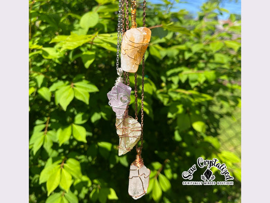 Crystal Wire Wrapped Pendant Necklaces, Chunky Raw Gemstones Wire Wrapped Necklace Gift, 18 inch Necklace. Healing Boho Crystal Necklace.