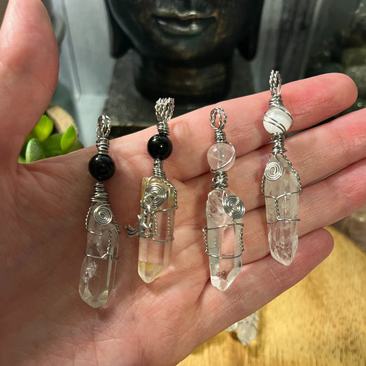 Wire Wrapped Pendant, Clear Quartz Pendant, Chunky Crystal Pendant, Wire Wrapped Pendant Necklace Gift, Healing Boho Crystal Necklace.