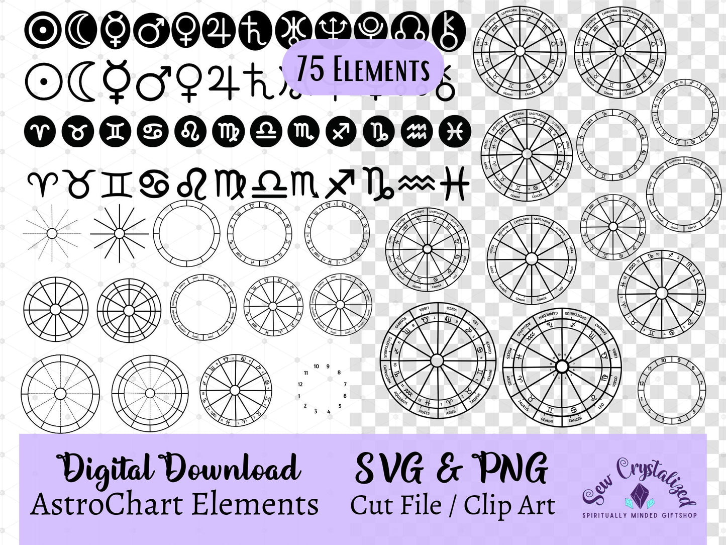 Astrology Chart File,  Zodiac Natal Chart Template, Astrology Wheel Template, Zodiac Clip Art, Astrology PNG, Zodiac Chart Bundle