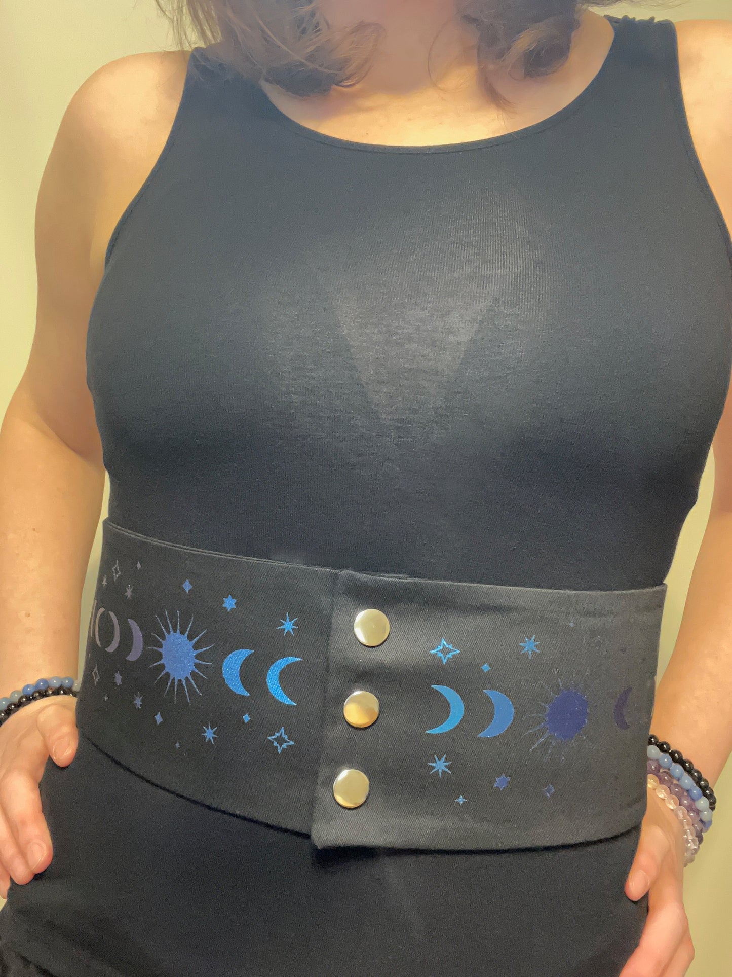 Boho Wide Belt - Celestial Sun Moon and Stars Snap Belt