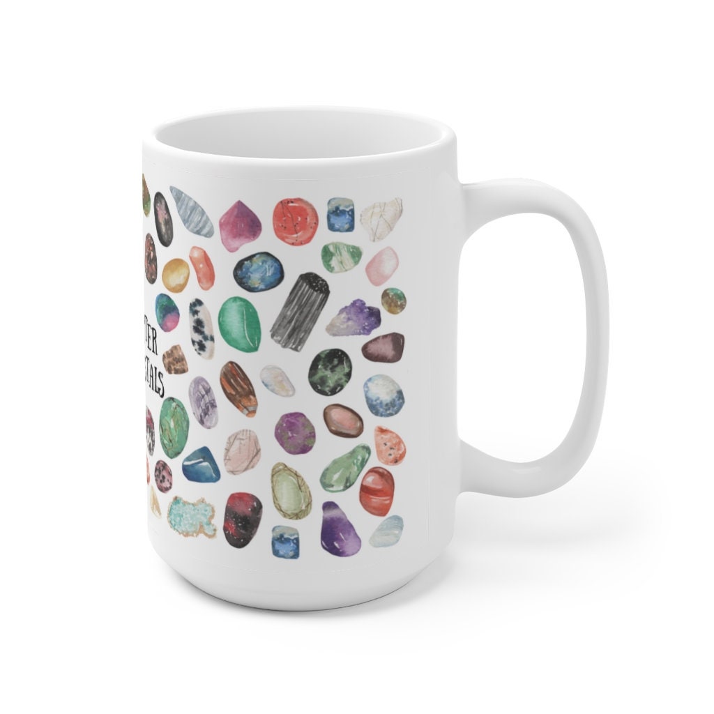 Crystal Aesthetic White Mug 15oz, Crystal lovers gift Coffee or Tea mug, Crystal Tea Cup, Crystal Coffee Cup, Crystalcore/Cottagecore Mug