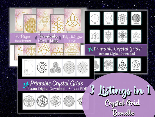 Crystal Grid. Digital Download. 12 Printable Grids. Manifestation. Meditation. Intentions. Sacred Geometry. Crystal Grid Mat. PDF's