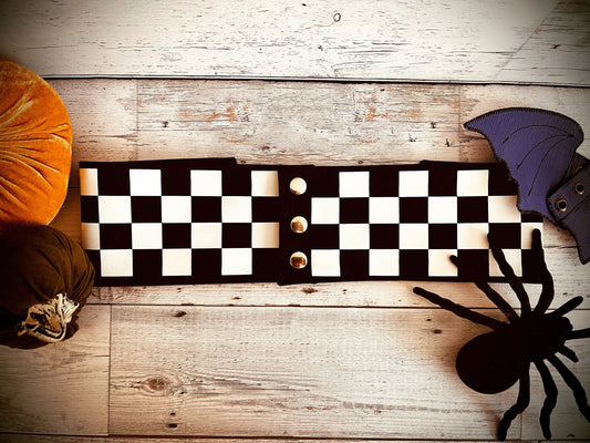 Spooky Season Belt, Women's Belt, Checkered Belt, Checkerboard Design, Halloween Belt, Wide Fabric Belt, High Waist Belt