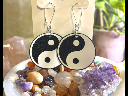 Yin Yang Faux Leather Earrings.